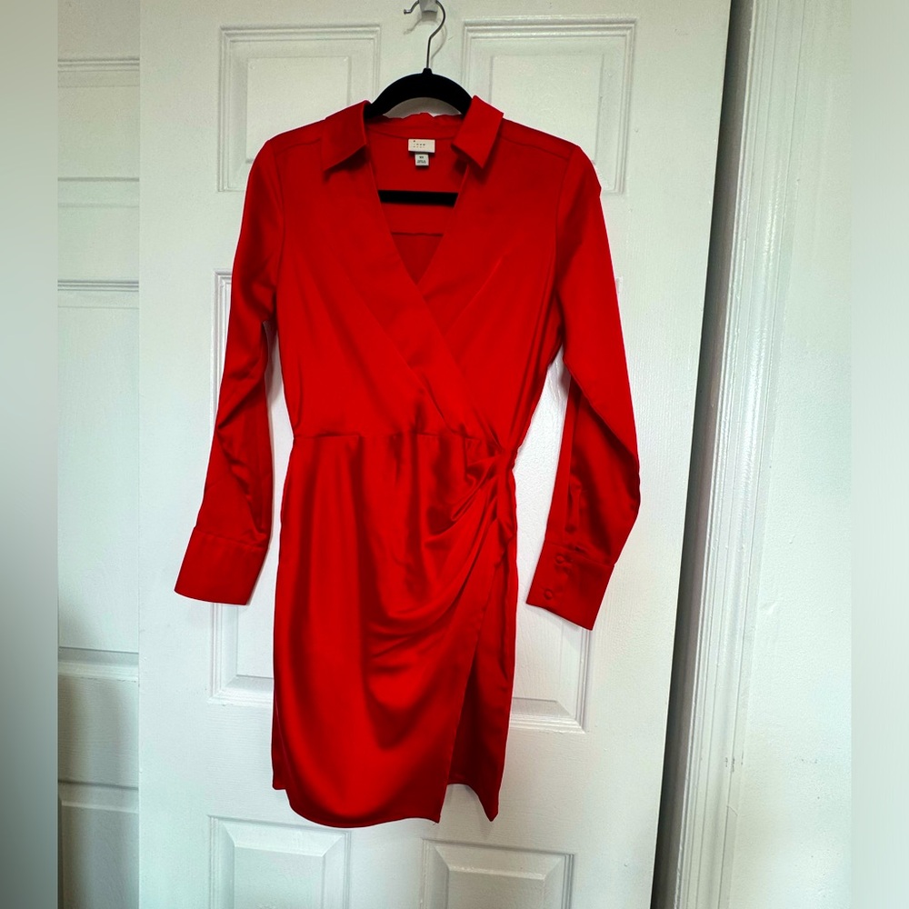 NWOT - Elegant Red Faux Wrap Dress